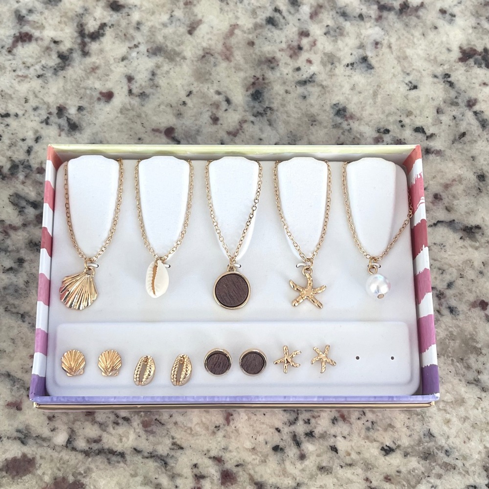 Rampage Jewelry Set Womens OS Gold Beachy Nautical Shell Starfish Pearl 9pc